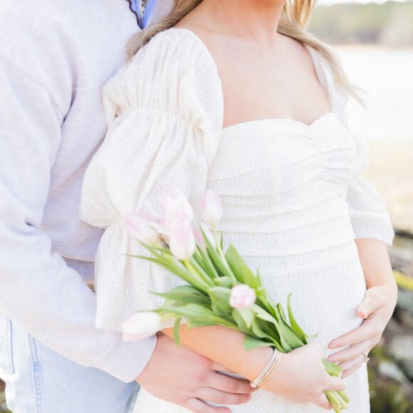 Corrine Tiered Sleeve Maxi Dress with Pockets in Ivory Cream - Bump Friendly - Picture 3 of 5